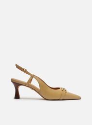 Scarpin Nude Arezzo Couro Bico Fino Slingback Metal