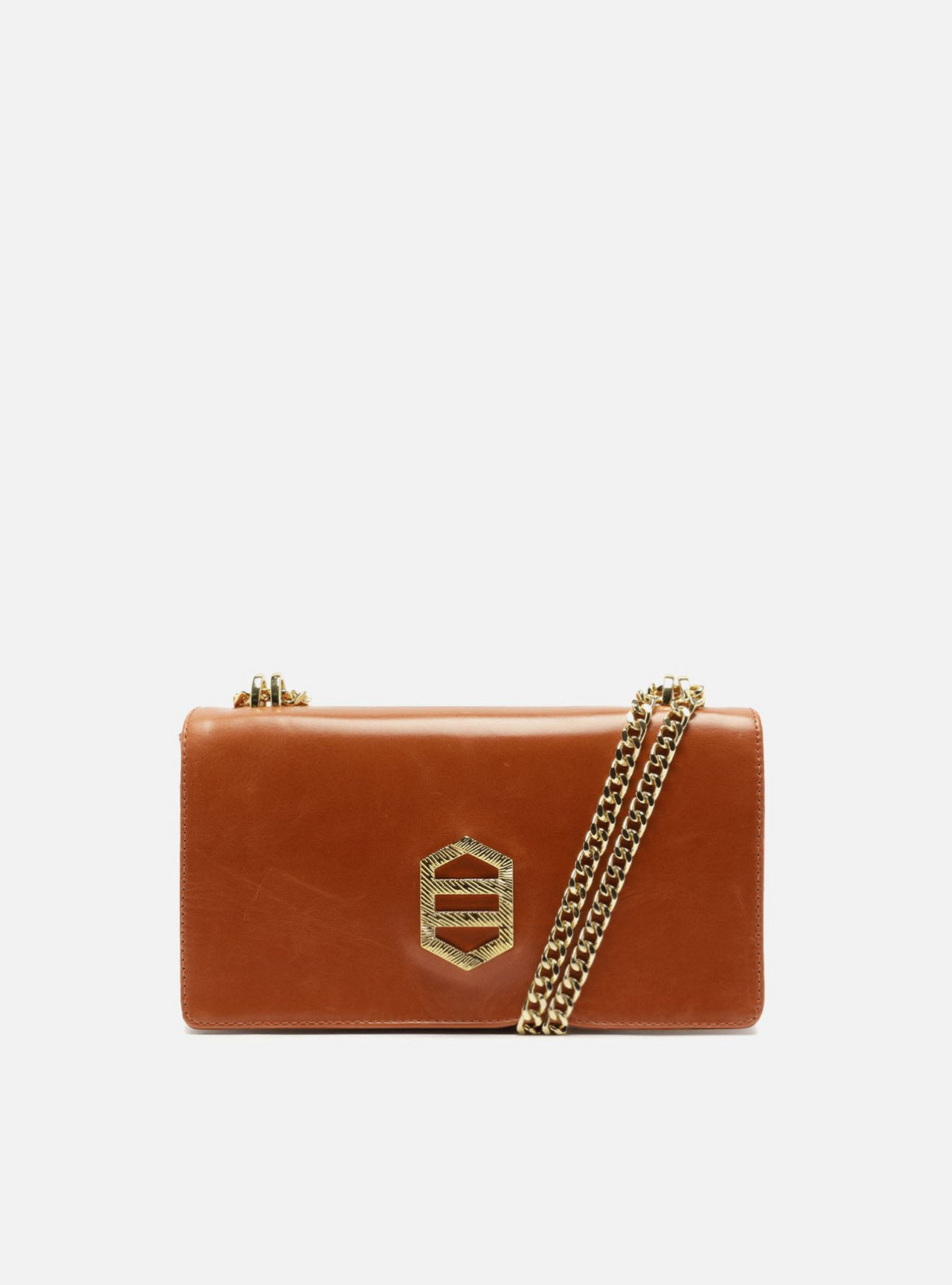 Bolsa Tiracolo Laranja Couro Média Metal Dourado | ZZ MALL
