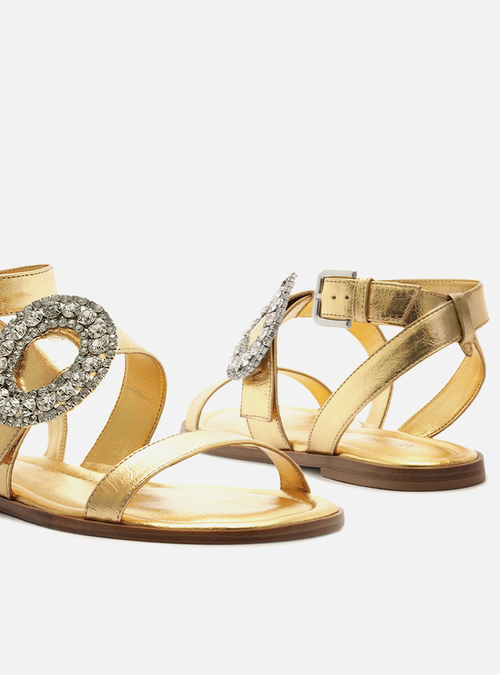 Sandália Dourada Salto Rasteiro