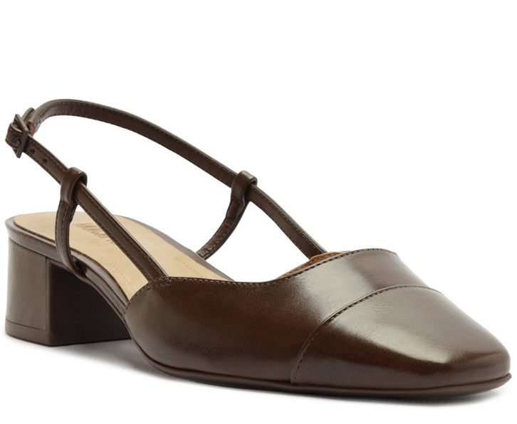 Scarpin Slingback Salto Bloco Ponta Preto