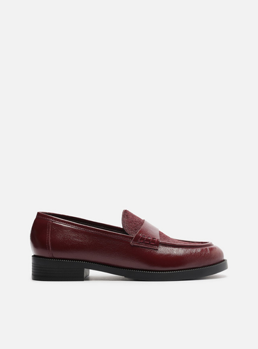 Mocassim Vermelho Couro Mix Pelo Tira