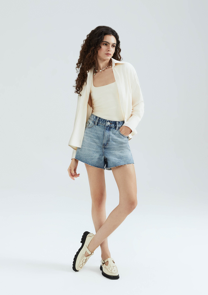 Shorts Jeans Azul Marinho Hering Cintura Média