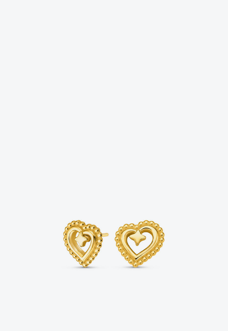 Brinco Dourado Life By Vivara Love III Coração Prata com Banho Ouro Amarelo