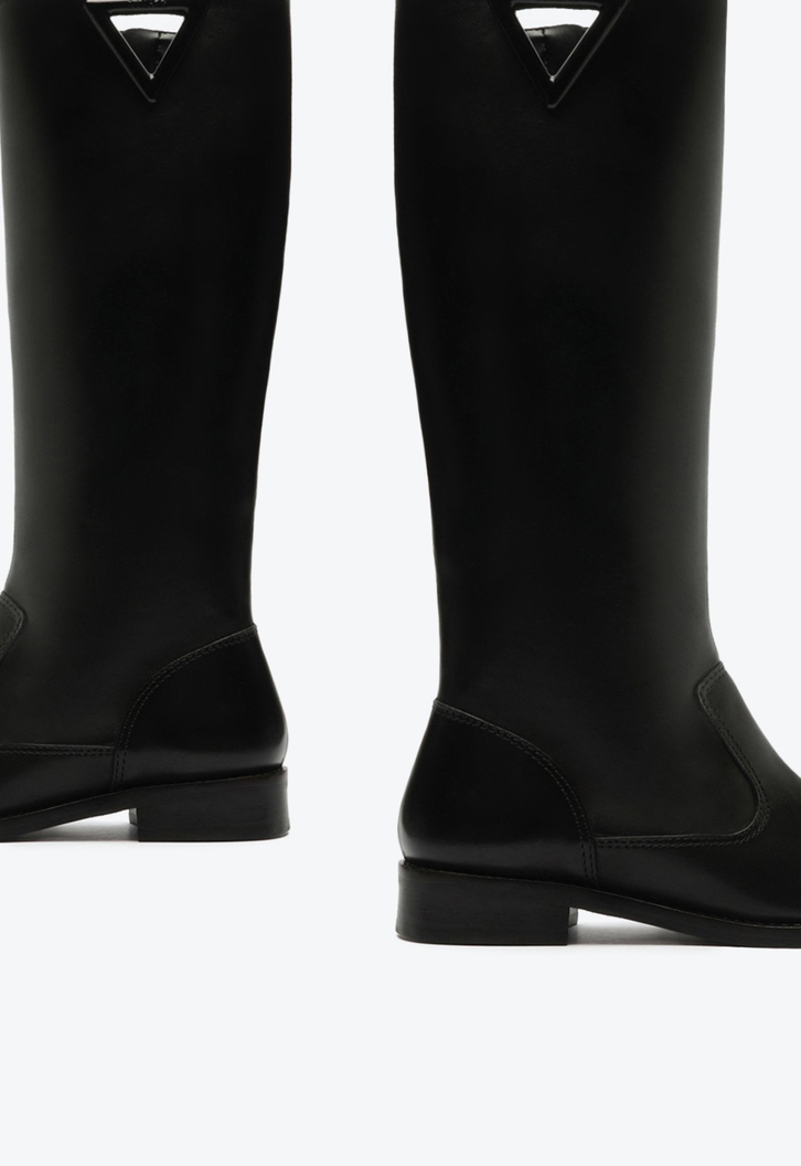 Bota Cano Longo Montaria Couro Preta