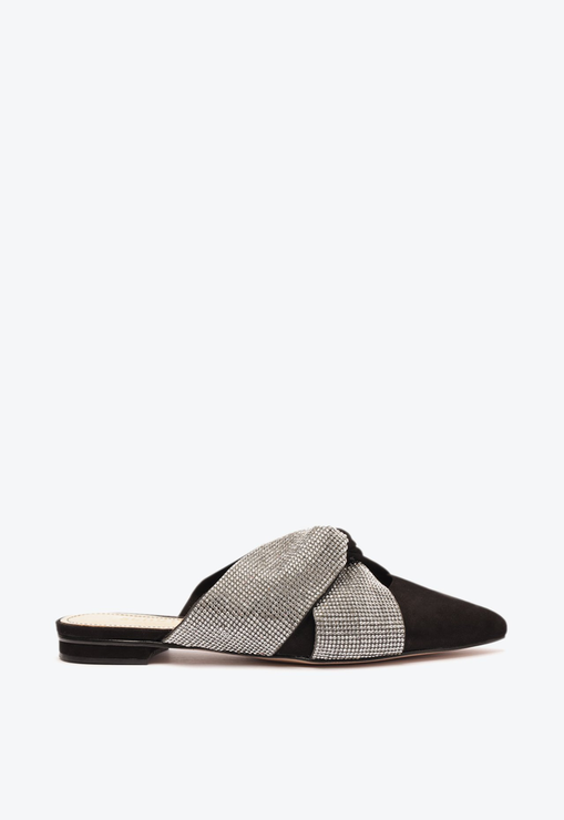 Mule Gwyneth Glam Flat Nobuck Preto