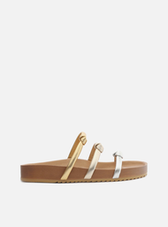 Sandália Papete Flatform Metalizada Arezzo Tiras Nó
