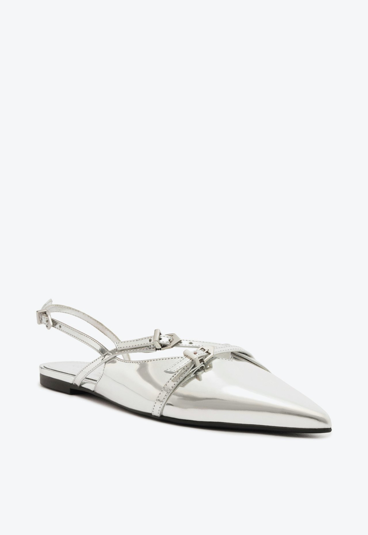 Sapato Mule Slingback Prata