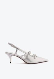 Sapato Schutz Slingback Salto Baixo Stacy Vinil Prata