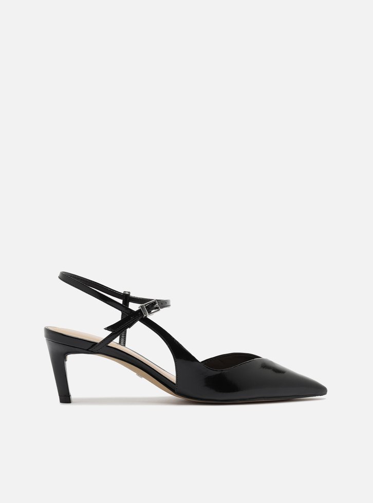 Scarpin Preto Salto Médio Slingback Cruzado