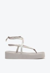 Sandália Flatform Prata Brizza Strass Amarração Bela