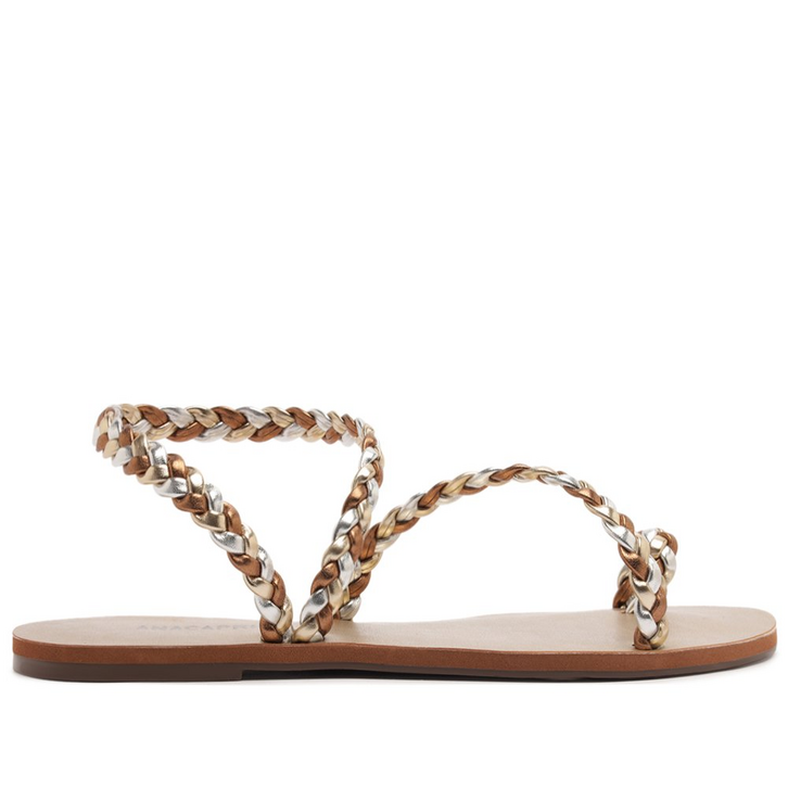 Rasteira Tira Trançada De Encaixe Dourada