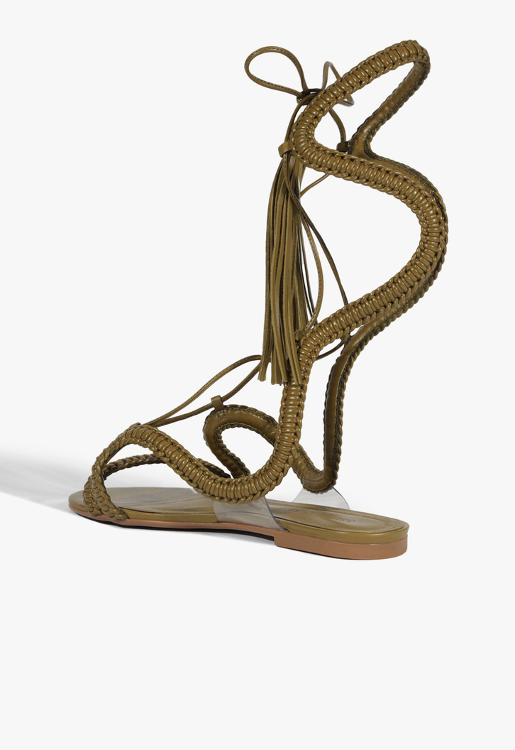 Sandália Rasteira Lace Couro Verde Militar