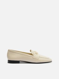 Mocassim Branco Couro Tira Metal