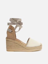 Espadrille Branca Arezzo Lona Salto Alto Amarração
