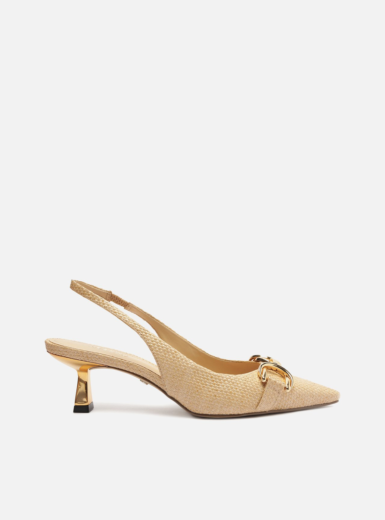 Scarpin Bege Arezzo Palha Bico Fino Slingback Metal | ZZ MALL