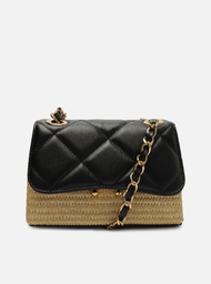 Bolsa Tiracolo Preta Arezzo Couro Mizz Pequena Palha