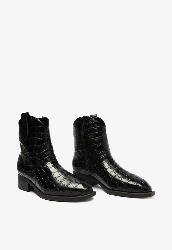 Bota Cano Curto Preta Western Croco