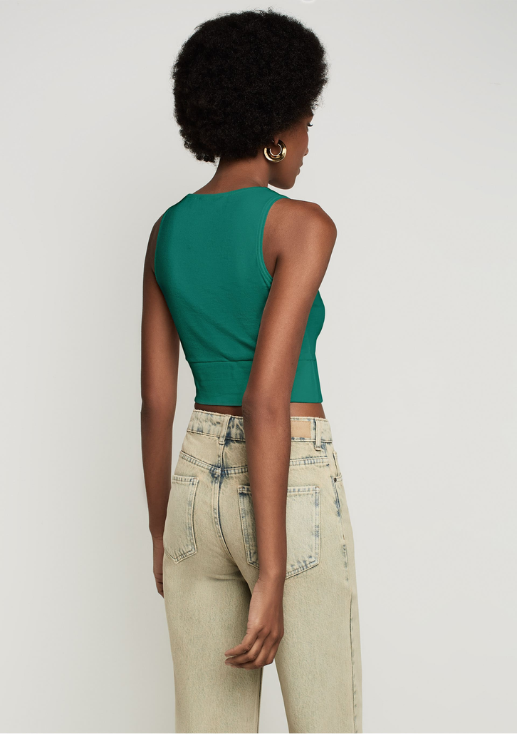 Top Cropped Verde Dzarm Decote V Canelado