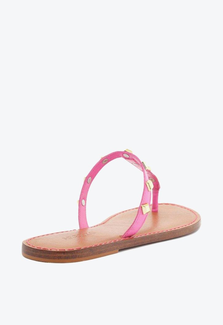 Sandália Rasteira Rosa Arezzo Couro Slim Studs Ella