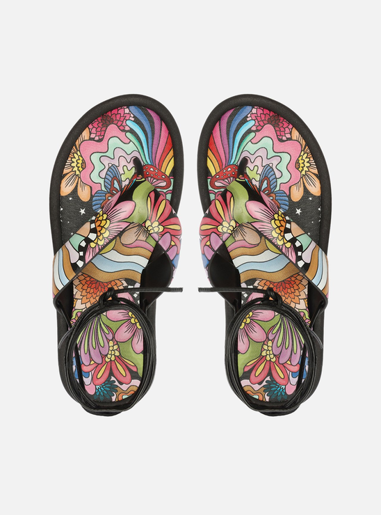 Sandália Preta Brizza Arezzo Estampa Flatform Amarração