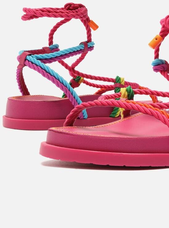 SANDÁLIA RASTEIRA PAPETE ROSA AREZZO TIRAS CORDÕES