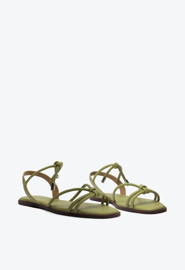 Sandália Rasteira Verde Tiras Boho