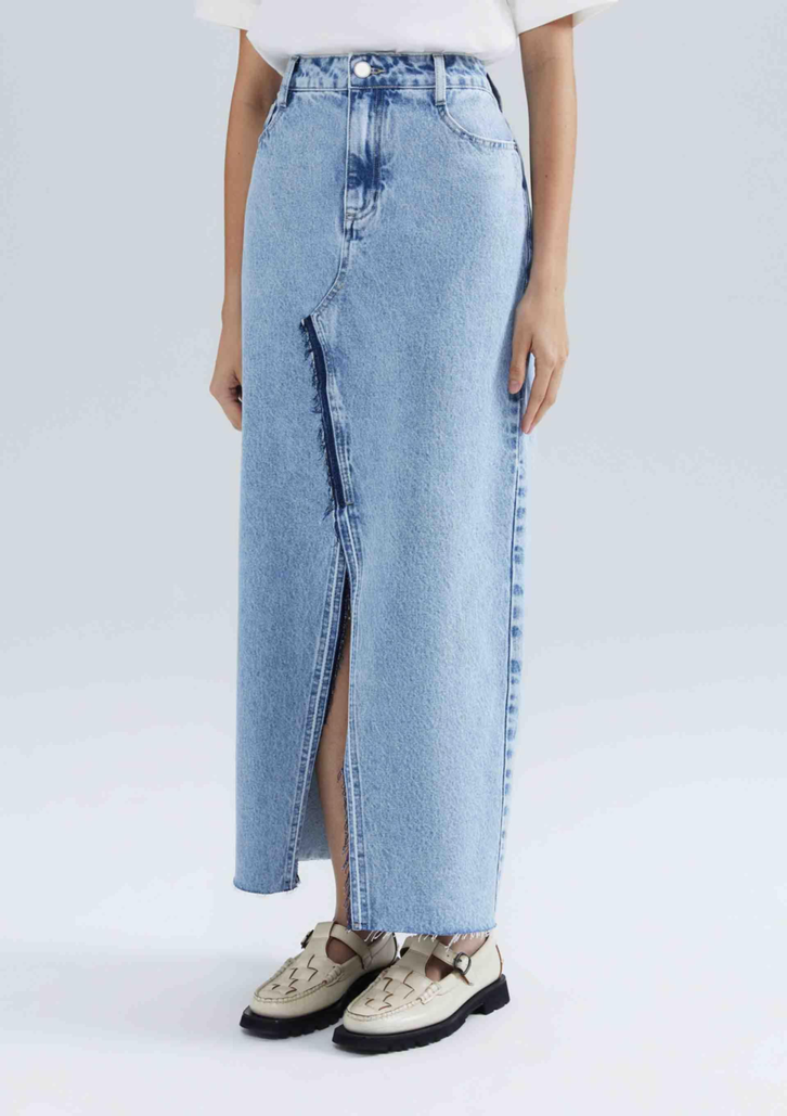 Saia Jeans Azul Hering Longa Com Fenda