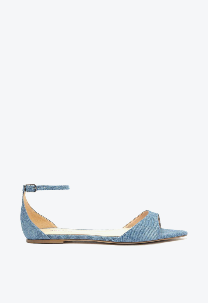 Sandália Rasteira Azul Arezzo Denim Bico Fino