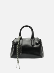 Bolsa Tote Preta Couro Média Bag Charm Metal