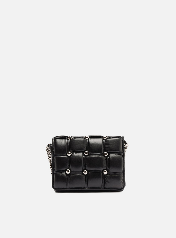 Bolsa Tiracolo Preta Couro Pequena Metais