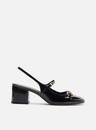 Sapato Boneca Preto Verniz Bloco Slingback
