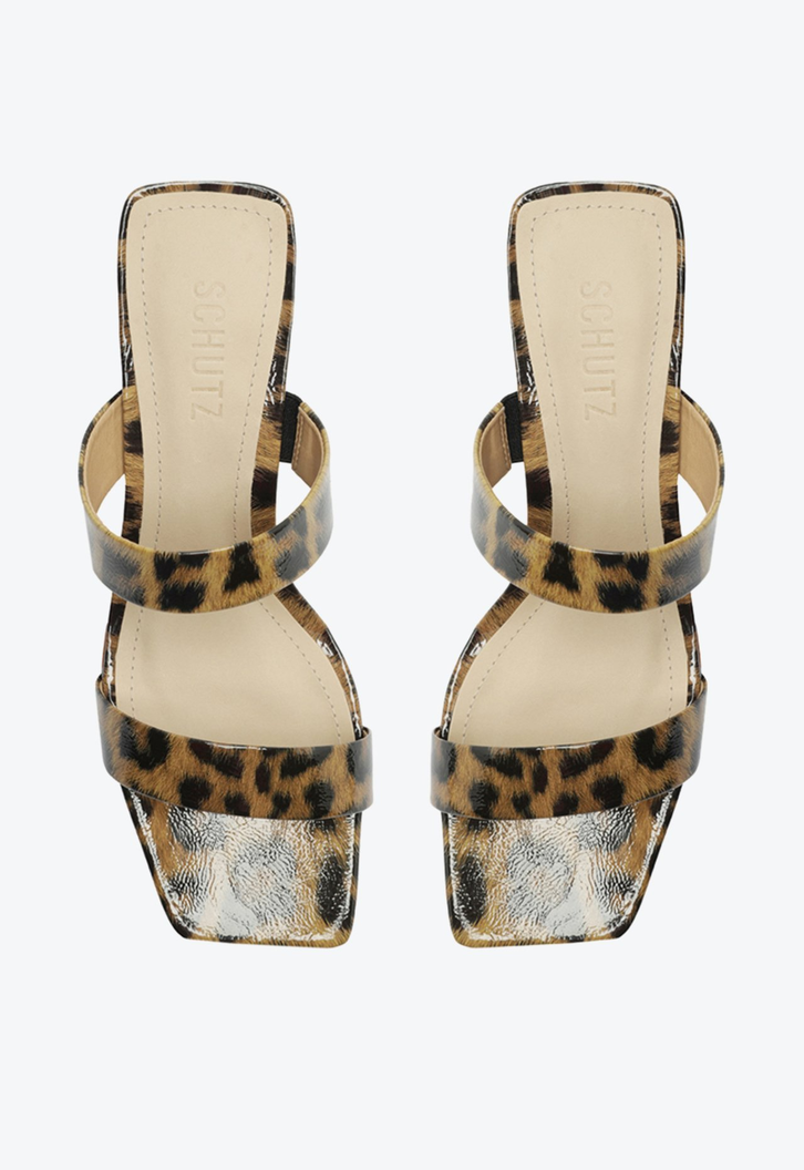 SANDÁLIA MULE SALTO COURO ANIMAL PRINT MARROM