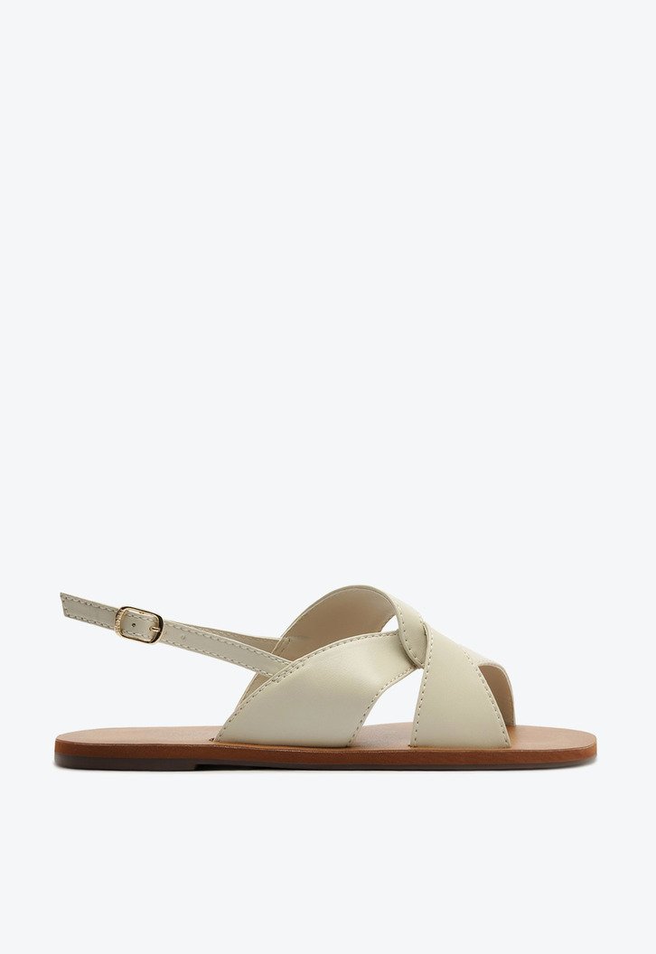 Sandália Rasteira Tiras Largas Transpassadas Branca