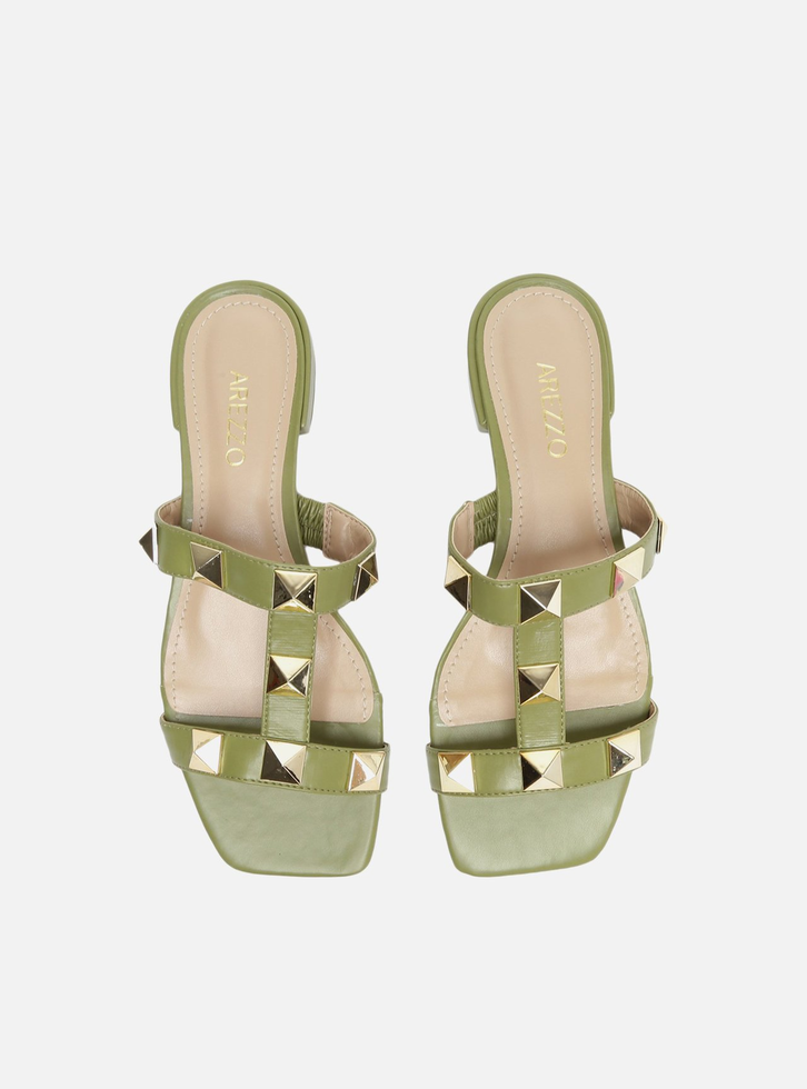 Sandália Rasteira Verde Studs