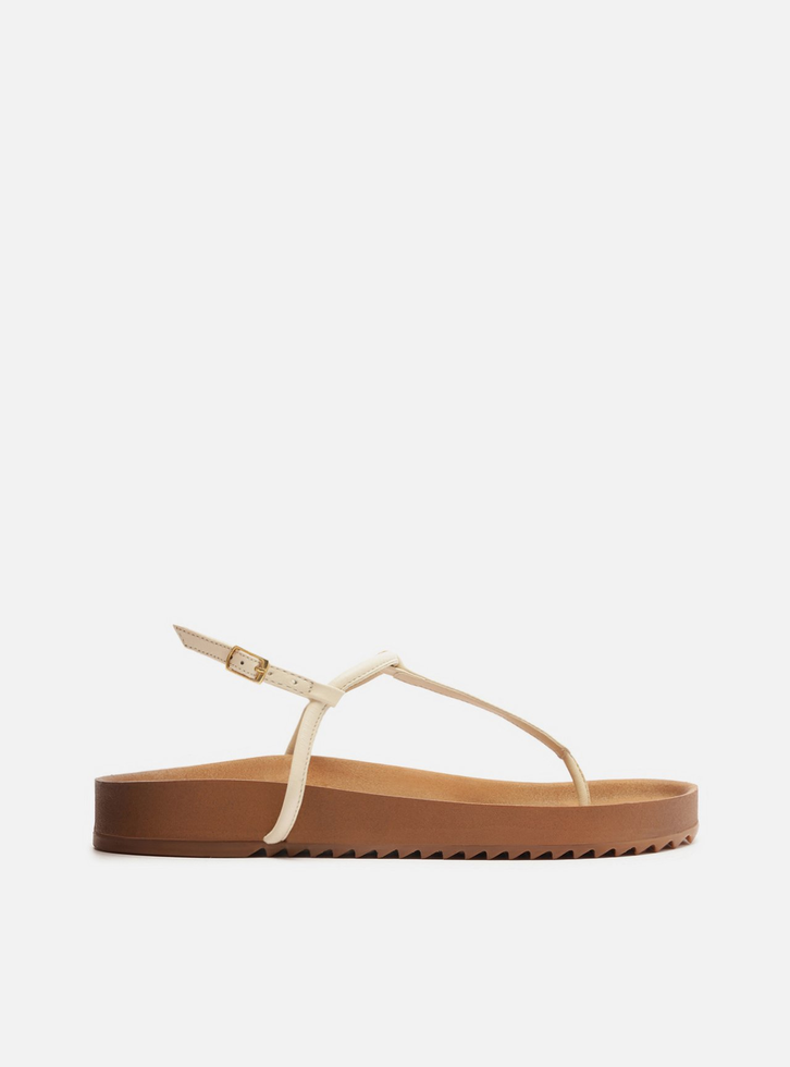 Sandália Papete Branca Flatform Tiras Slim