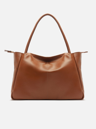Bolsa Shopping Marrom Couro Grande Tag Metal