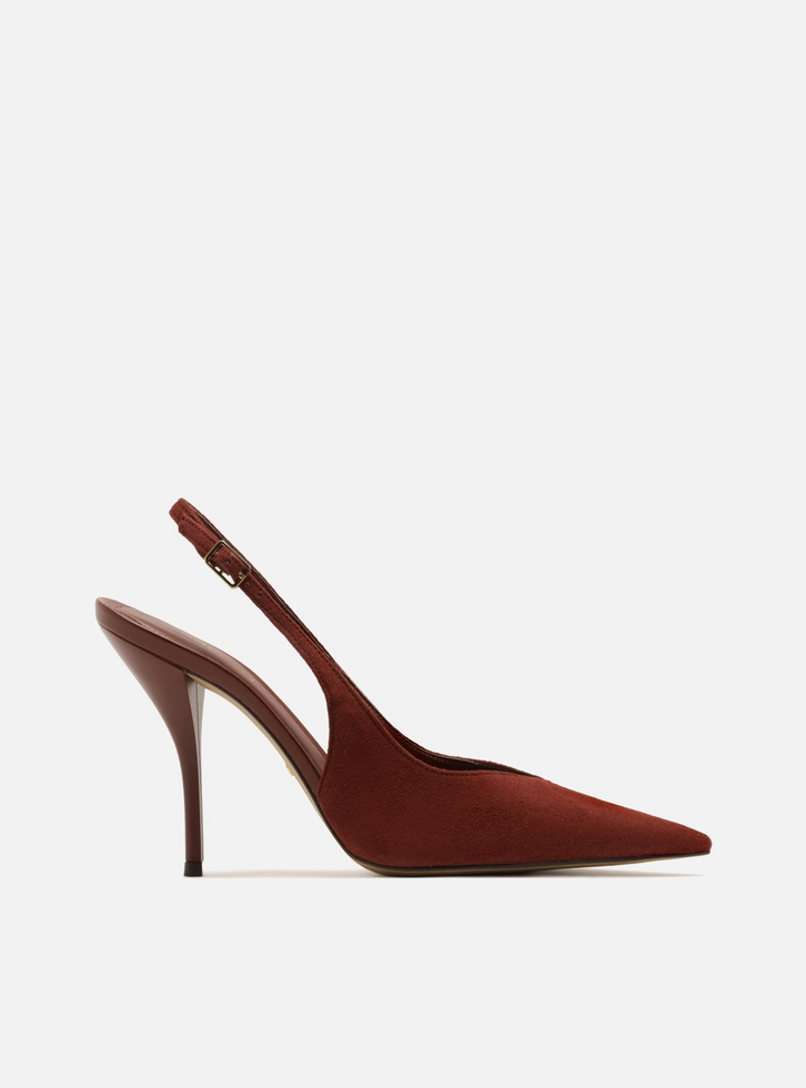 Scarpin Vermelho Camurça Salto Alto Slingback