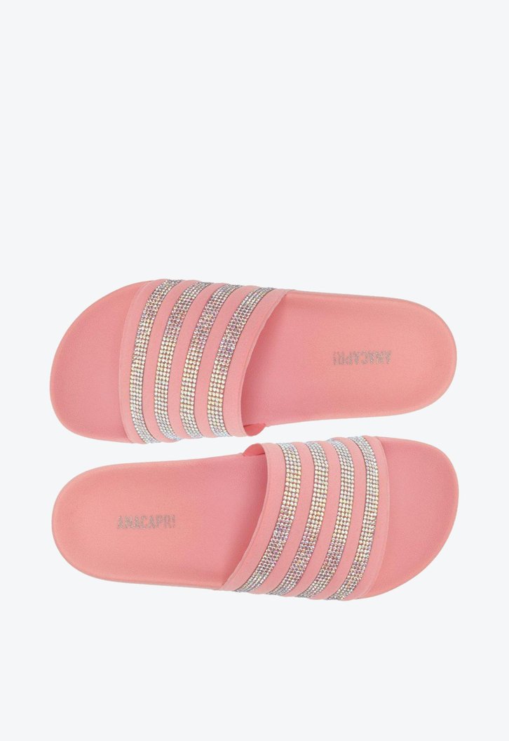 Rasteira Slide Rosa Anacapri Tiras Brilhosas