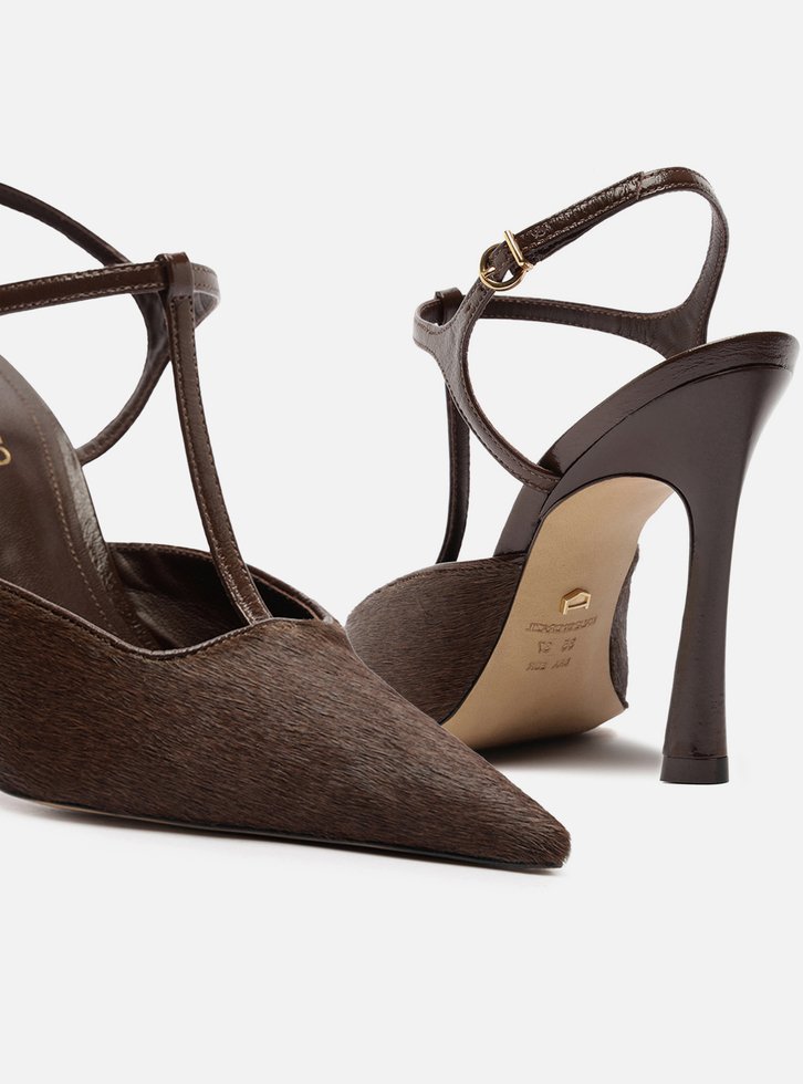 Scarpin Marrom Pelo Salto Alto Aberto Telma