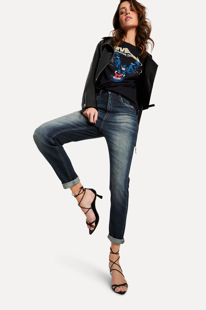 CALÇA JEANS AZUL REVERSA SKINNY HIGH