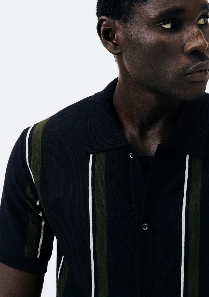 Camisa Masculina Preta Hering em Tricô Listrado