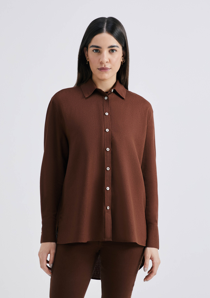 Camisa Marrom Hering Ampla Manga Longa Com Linho