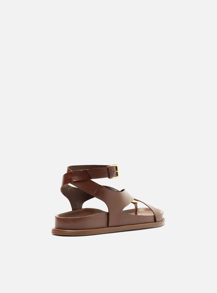 【超お買い得！】 Sandália Papete Marrom Arezzo Couro Metal Bold | ZZ MALL ファッション雑貨