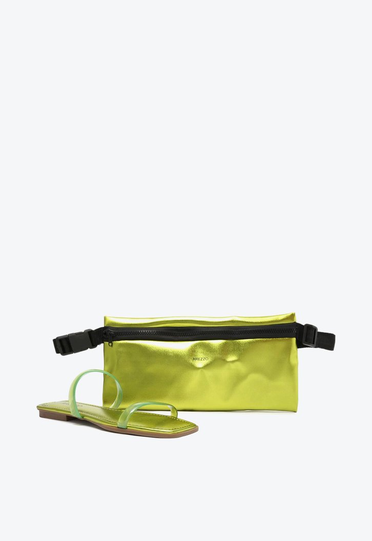 Kit Rasteira Metalizada Verde Arezzo E Pochete