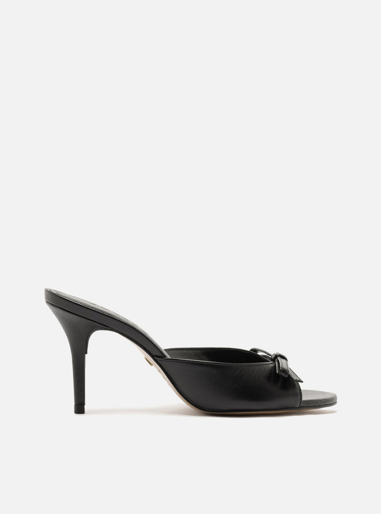 Mule Preta Couro Salto Médio Fino Laço | ZZ MALL