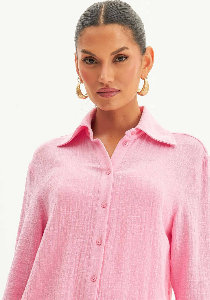 Camisa Rosa Lança Perfume Alongada Com Botões