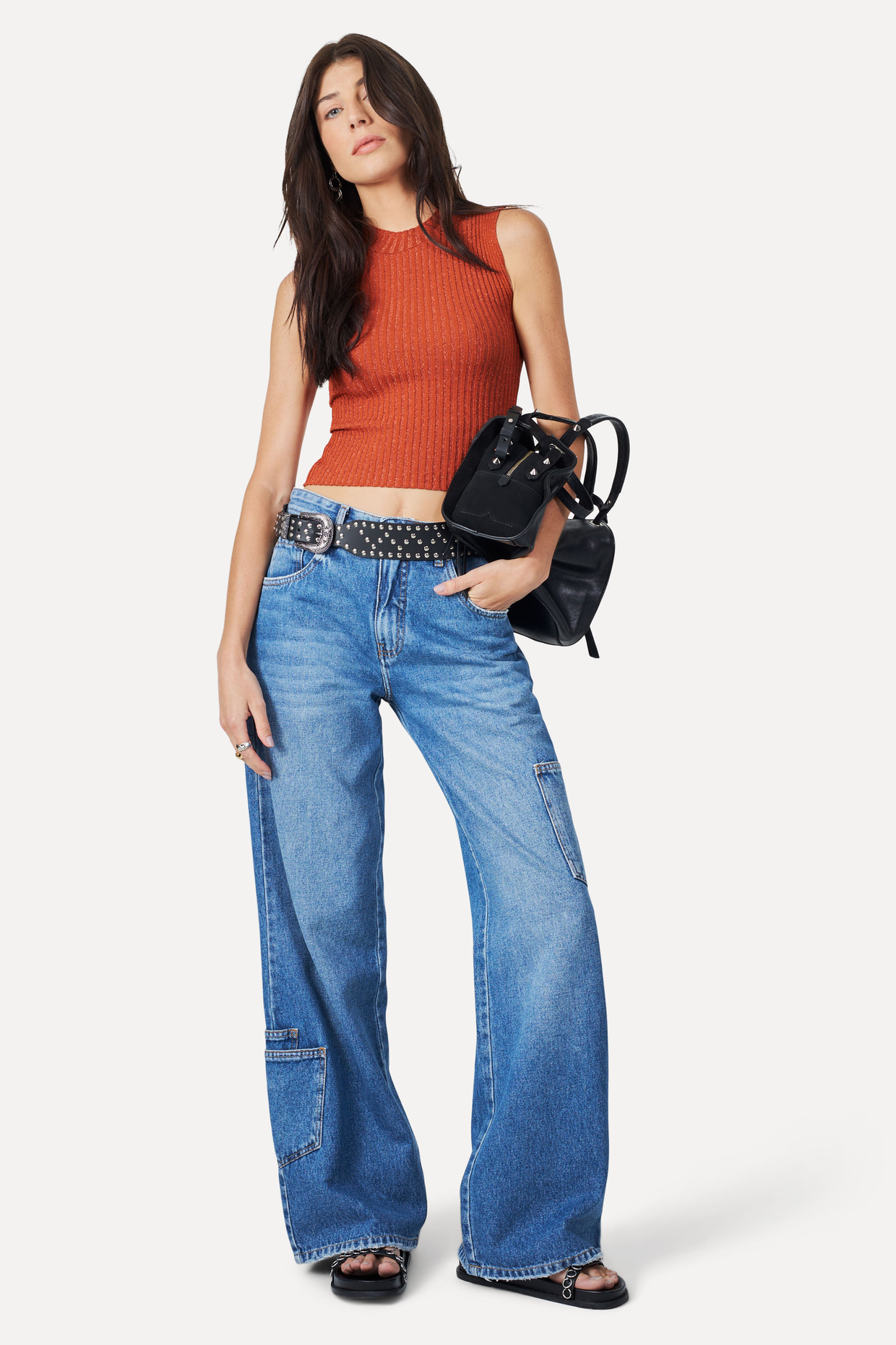 Calça Azul Reversa Jeans Super Wide Leg Vicky Bolsos | ZZ MALL