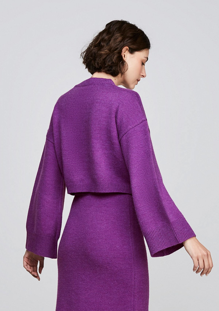 Suéter Roxo Dzarm Cropped Em Tricô Manga Sino