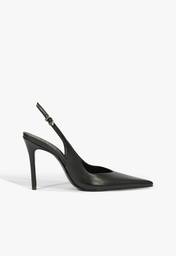 Slingback Couro Salto Alto Fino Preto