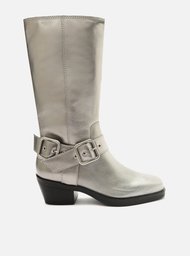 Bota Prata Arezzo Couro Cano Médio Montaria West